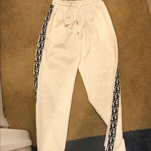 Dior White Pants with Black Logo Trim